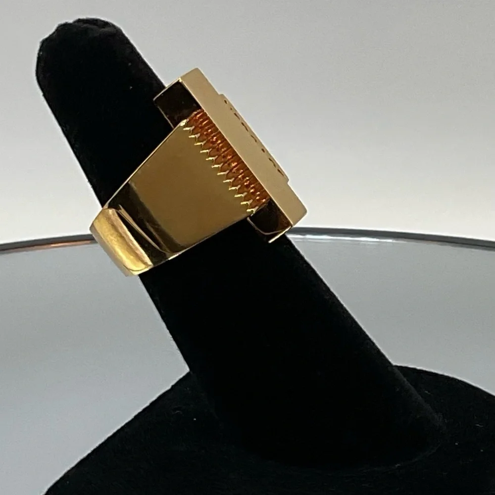 Versace Greca Logo Embossed Ring Statement Ring Gold Tone